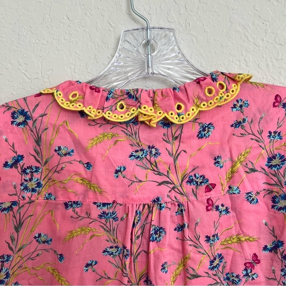 J.Crew Liberty Fabric Pink Cotton Poplin Blouse XS Ruffle Wheat Bouquet Floral - Picture 4 of 8